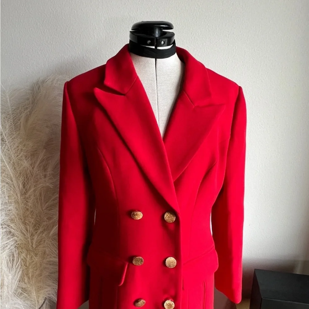 Elliatt Vibrant Red Long Coat Double breasted gold buttons NWOT quiet luxury - Picture 10 of 15